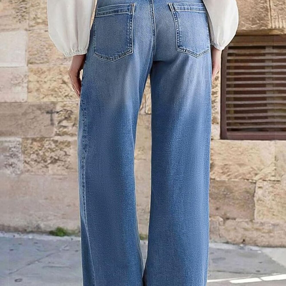 Flamingals Wide Leg Jeans‎ for Women | Mid Waist Baggy Washed Denim Jeans - Picture 8 of 16